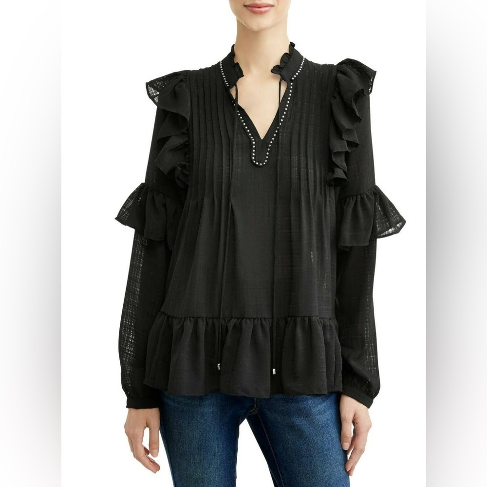 Black Ruffled Women's Top